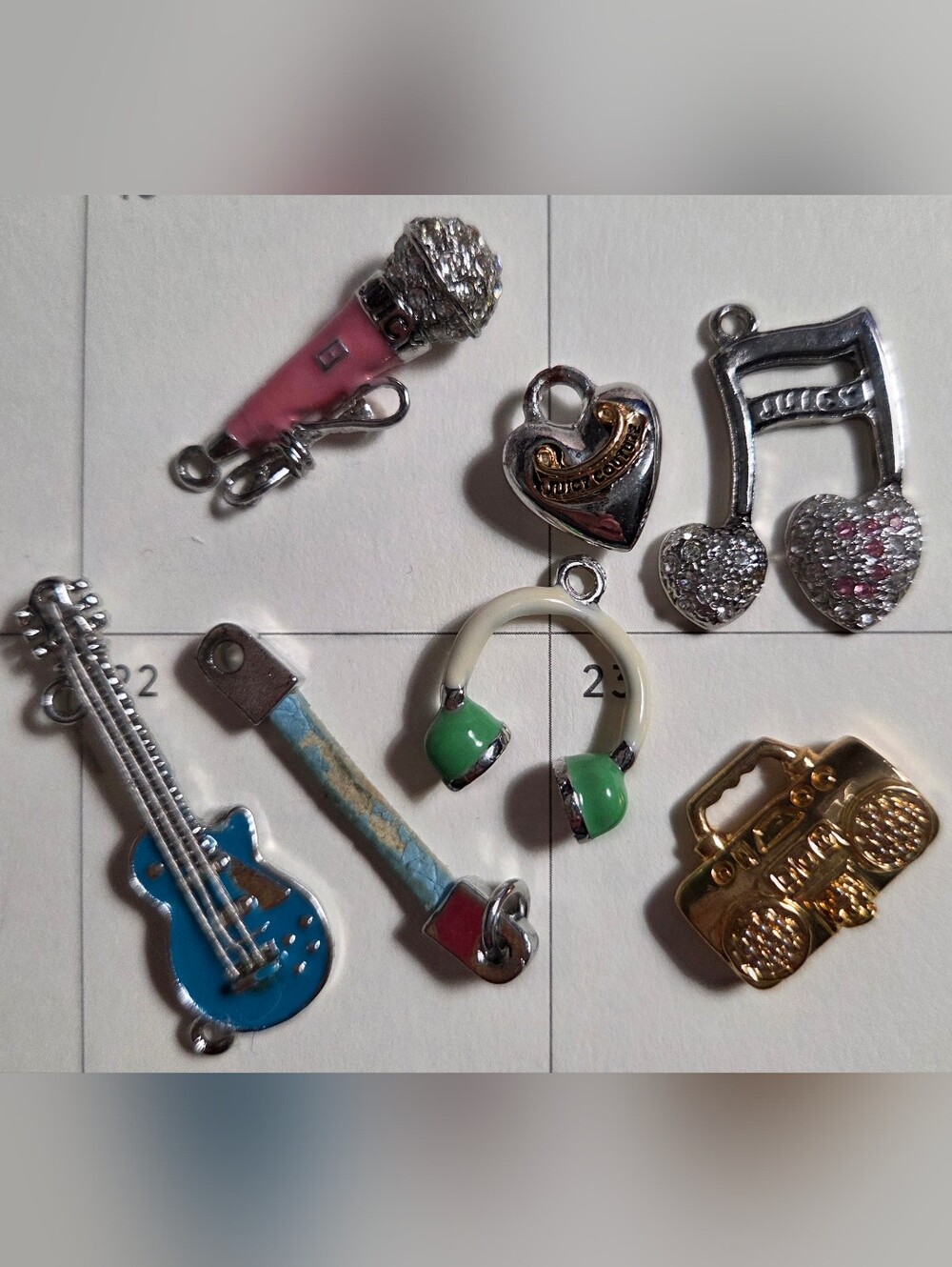 Juicy Couture 6 Y2K Musical Charms Guitar Headphones Boombox Microphone Heart